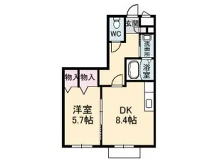 フレール山北(1DK/2階)の間取り写真