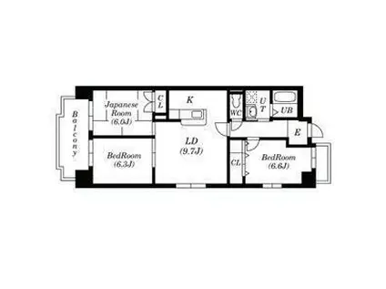 ユーハウス鶴舞II(3LDK/11階)の間取り写真