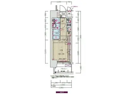 プレサンスOSAKA姫里ヴィオン(1K/6階)の間取り写真