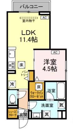 AVGI新瑞橋(1LDK/1階)の間取り写真