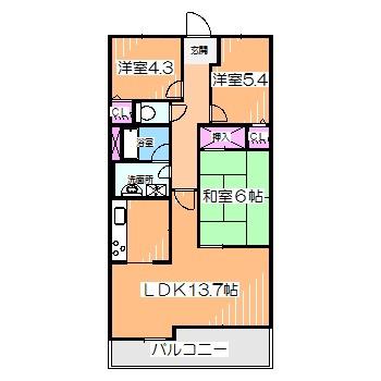 浅香山グリーンマンション(3LDK/2階)の間取り写真