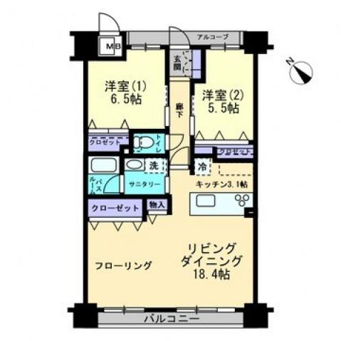 アルファスマート庭瀬駅前(2LDK/10階)の間取り写真