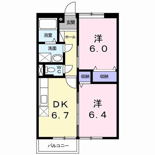 プレミールII(2DK/2階)の間取り写真