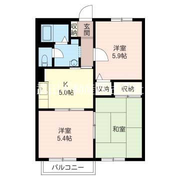 アフレェンスC(3K/2階)の間取り写真