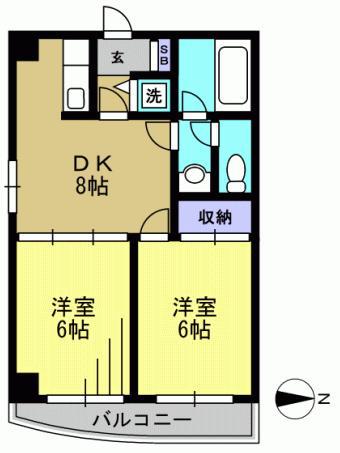 パークハイムD(2DK/5階)の間取り写真
