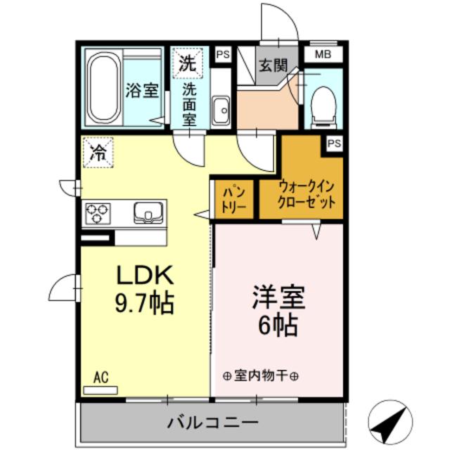 フェリシアKARAKIDA(1LDK/2階)の間取り写真