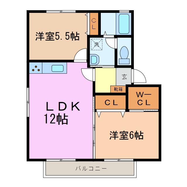 ハムレット94(2LDK/2階)の間取り写真