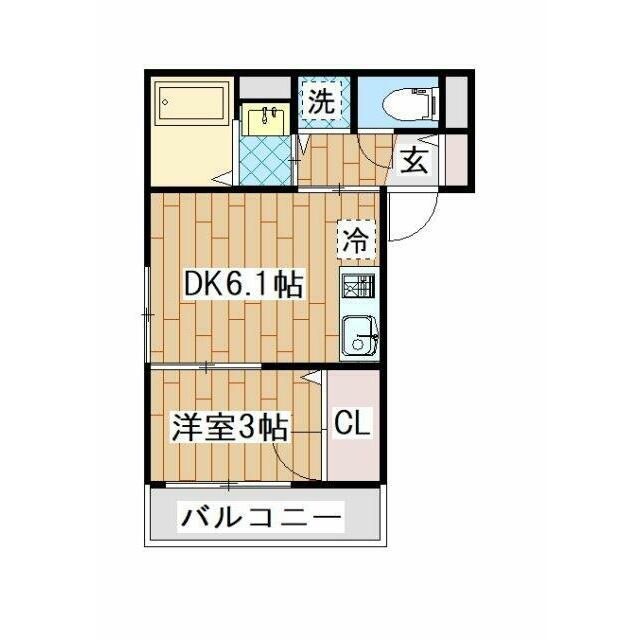 横浜元町ガーデン離宮B(1DK/2階)の間取り写真