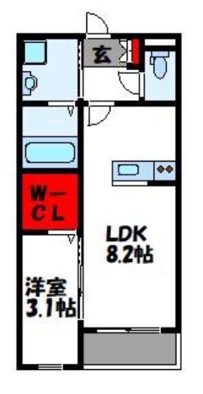 光陽マンション古賀天神(1LDK/2階)の間取り写真
