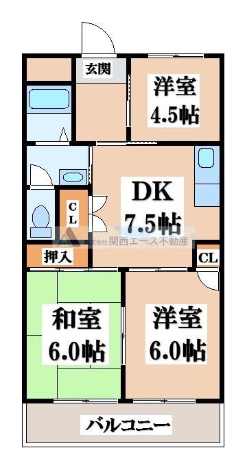 メゾン瓜生堂(3DK/3階)の間取り写真