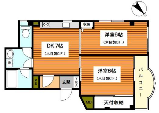パールハイツ(2DK/4階)の間取り写真