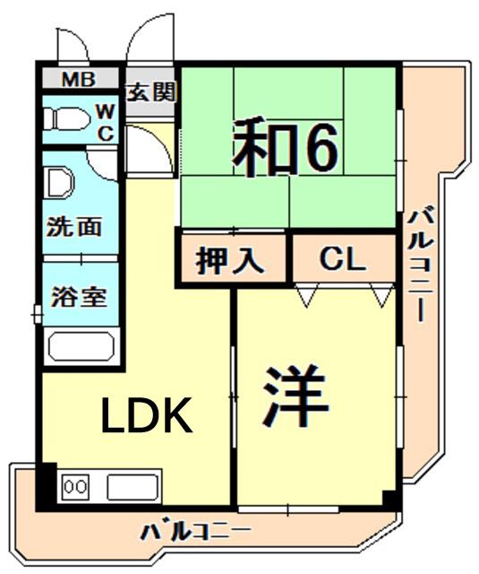 門戸パレス(2LDK/6階)の間取り写真
