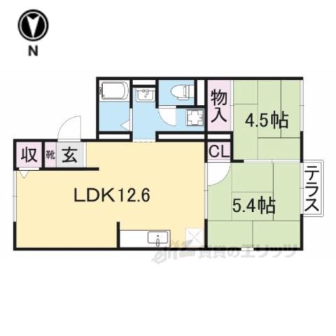 奥野ハイツ(2LDK/2階)の間取り写真