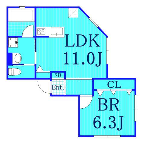 ケーツー東白楽 B棟(1LDK/1階)の間取り写真