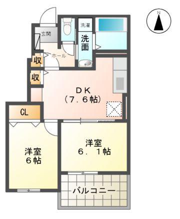 エス・ベル B(2DK/1階)の間取り写真