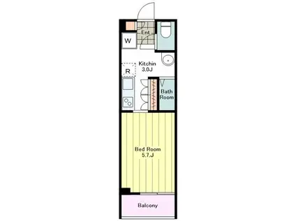 ビーシティアパートメント立川(ワンルーム/2階)の間取り写真