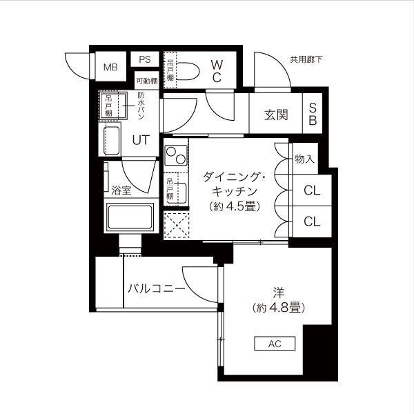 K-COURT谷町四丁目(1DK/14階)の間取り写真