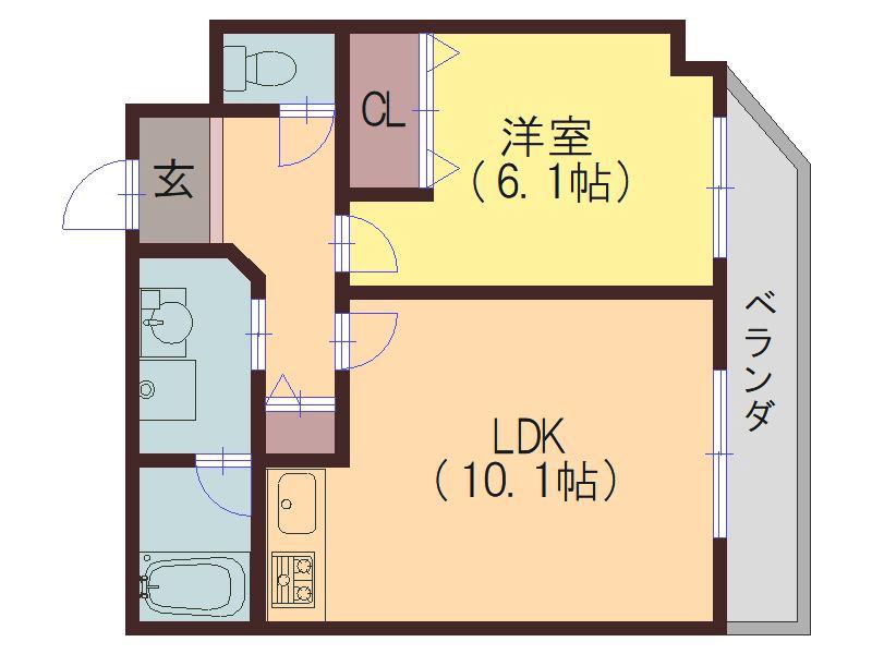 ICUBE平野(1LDK/2階)の間取り写真