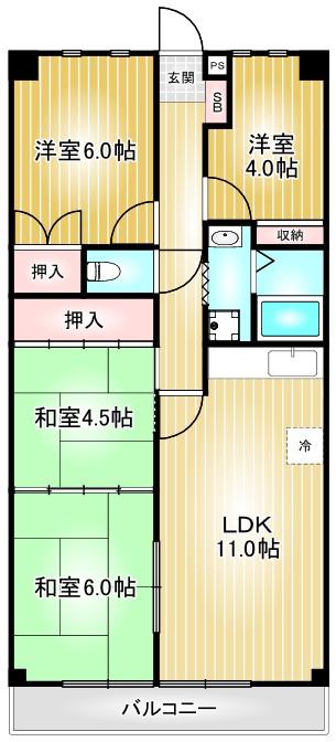 金山グランドハイツ(4LDK/14階)の間取り写真