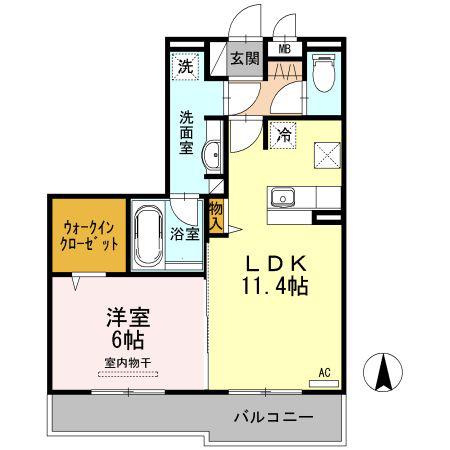 プレジールB棟(1LDK/1階)の間取り写真
