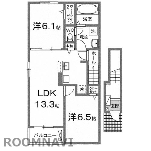ハーベストヤヨイB(2LDK/2階)の間取り写真