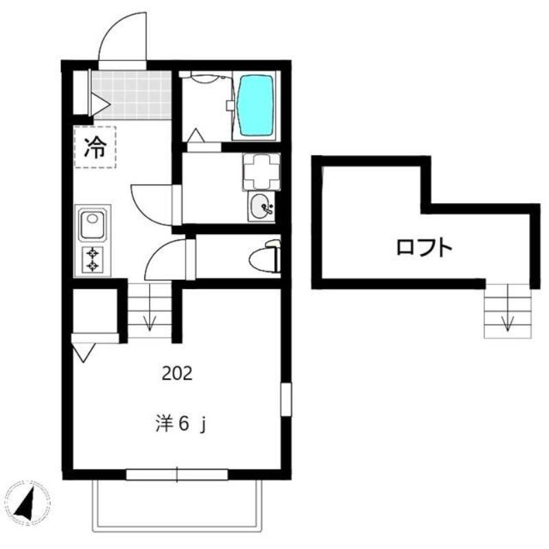 VILLA RACCOON 桜木町(1K/2階)の間取り写真