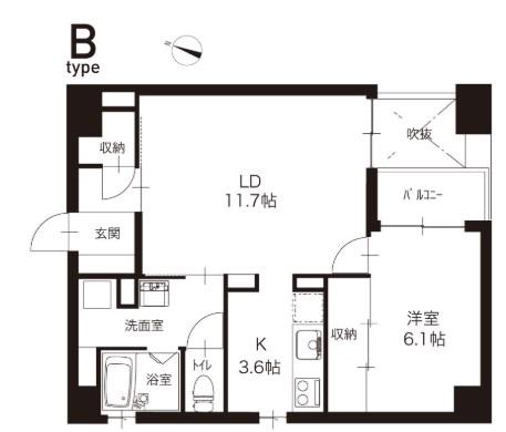 CASE BLDG(1LDK/4階)の間取り写真