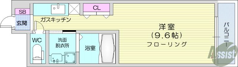 ヘルツ・アス(1K/1階)の間取り写真