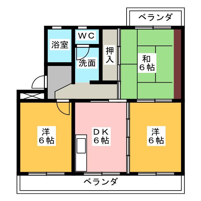 エクセル緑ヶ丘(3DK/2階)の間取り写真