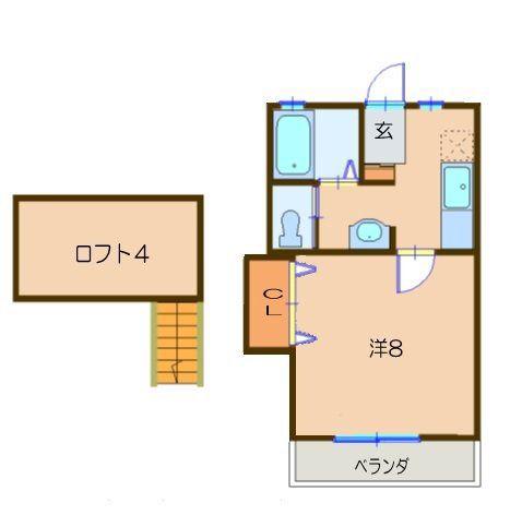 オータムハイツ(1K/2階)の間取り写真