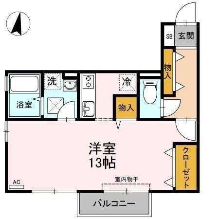 アルファーム B棟(ワンルーム/2階)の間取り写真