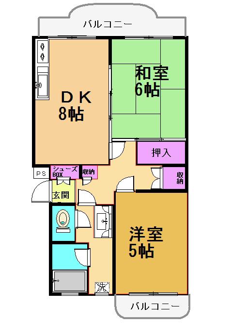 レジデンス八雲台(2LDK/2階)の間取り写真