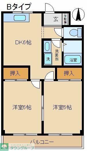 銀星ハイツ A棟(2DK/2階)の間取り写真