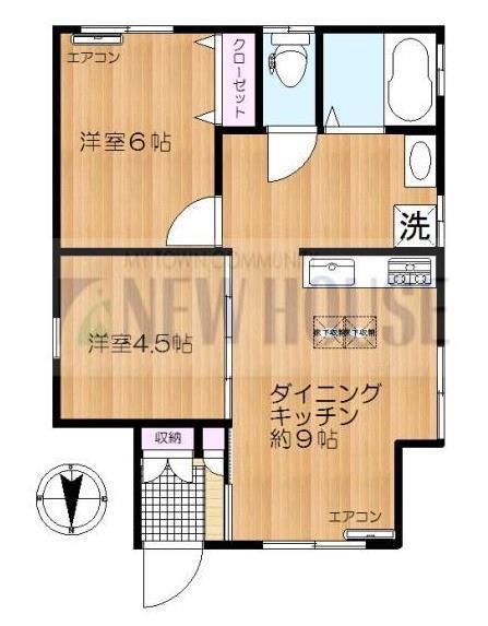 イースト HOUSE(2DK/1階)の間取り写真