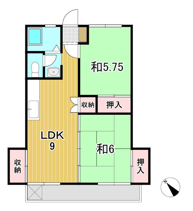 ファインハイツアラヤ(2LDK/2階)の間取り写真