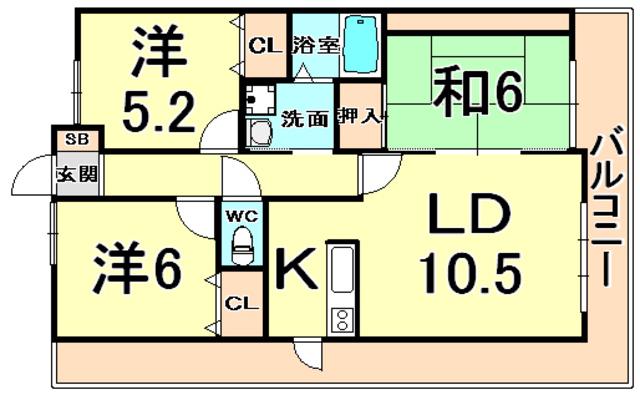 デイグラン シャンドフルール(3LDK/6階)の間取り写真