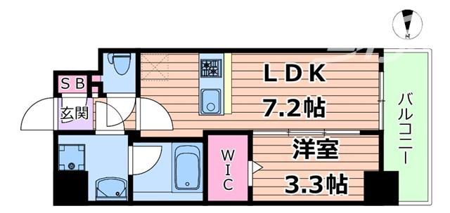 エスリードレジデンス ザ・グラン大阪ノア(1DK/10階)の間取り写真