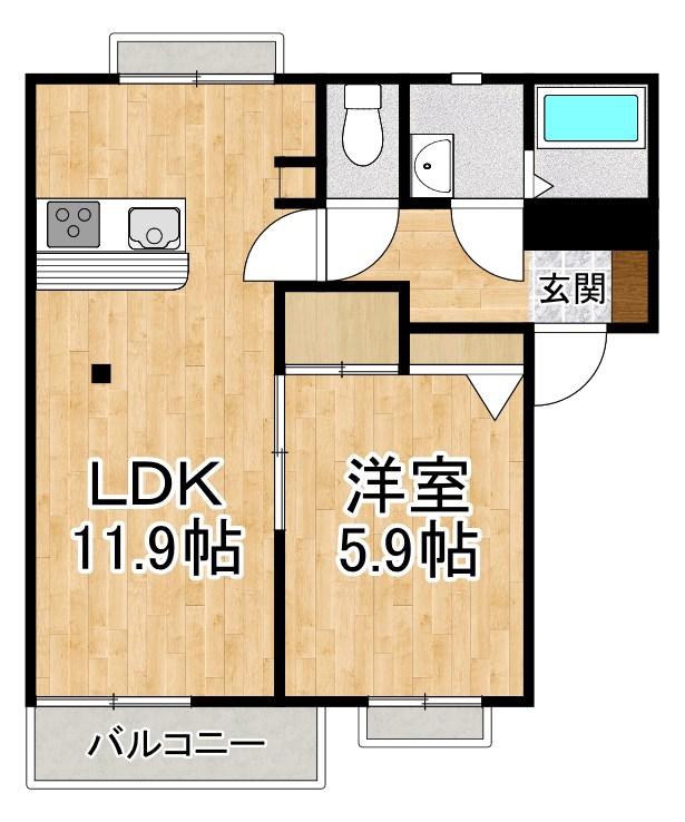 フレグランスオオトモ(1LDK/2階)の間取り写真