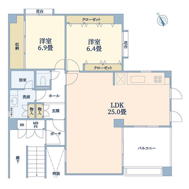 プレステージ新千里西町参号棟(2LDK/2階)の間取り写真