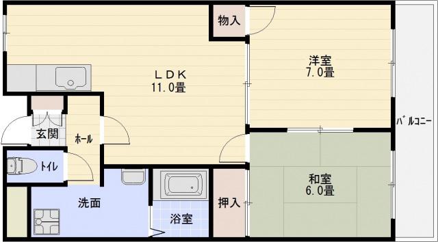 サンハイツ旭ヶ丘(2LDK/2階)の間取り写真