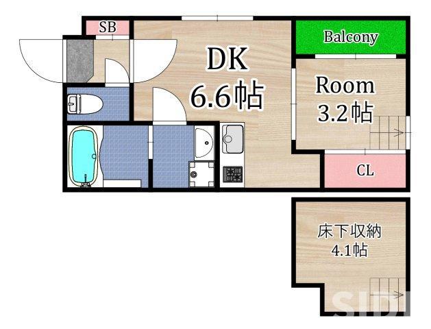 ハーモニーテラス大宮(1SDK/1階)の間取り写真