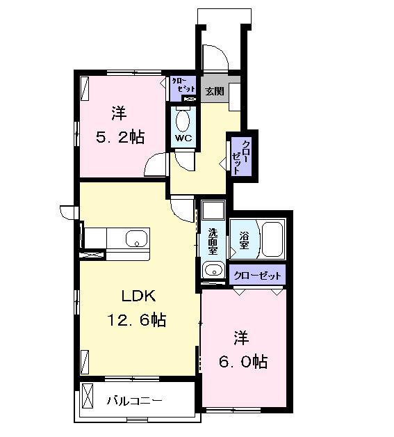 ベルフローラ八神 A(2LDK/1階)の間取り写真