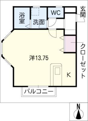 クリスタル小牧(ワンルーム/1階)の間取り写真