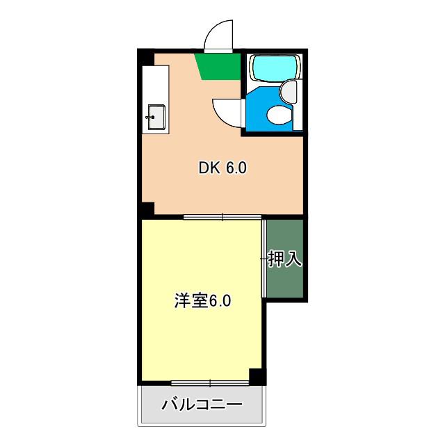 コーポ宮崎(1DK/2階)の間取り写真