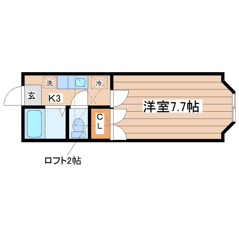 ホワイトキャッスル郡山ビレジB棟(1K/2階)の間取り写真