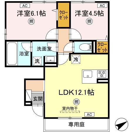 トリシアみずほ(2LDK/1階)の間取り写真