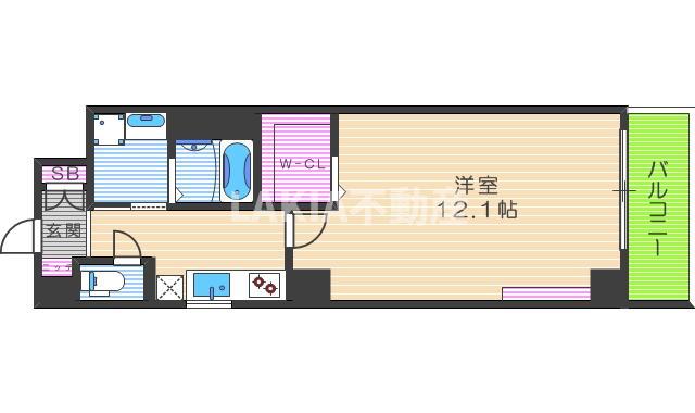 エレメント西田辺(1K/3階)の間取り写真
