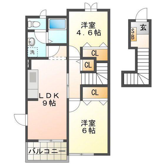 レジデンスブロッコリーB棟(2LDK/2階)の間取り写真