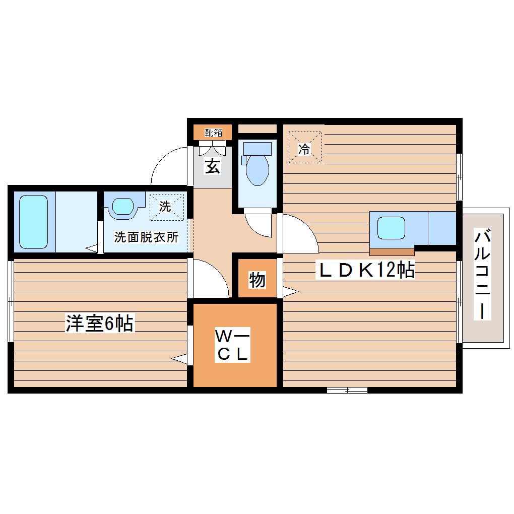 リビングタウン岩沼 IB(1LDK/2階)の間取り写真