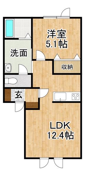 ラ・プレーヌ(1LDK/2階)の間取り写真